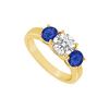 Three Stone Sapphire And Diamond Ring : 14K Yellow Gold - 1.25 CT TGW