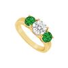 Image 1 : Three Stone Emerald And Diamond Ring : 14K Yellow Gold - 1.50 CT TGW