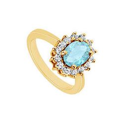 Aquamarine And Diamond Ring : 14K Yellow Gold - 1.50 CT TGW