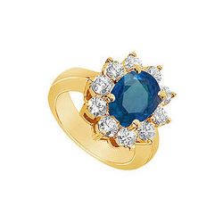 Sapphire And Diamond Engagement Ring : 14K Yellow Gold - 2.50 CT TGW