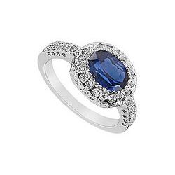 Sapphire And Diamond Ring : 14K White Gold - 1.50 CT TGW