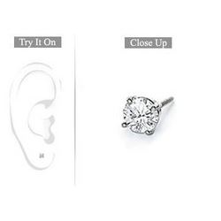 Mens 14K White Gold : Round Diamond Stud Earring - 0.15 CT. TW.