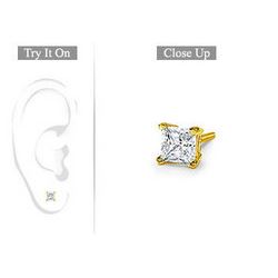 Mens 14K Yellow Gold : Princess Cut Diamond Stud Earring - 0.25 CT. TW.