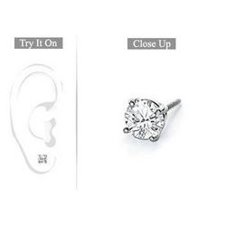 Mens 18K White Gold : Round Diamond Stud Earring – 0.50 CT. TW.