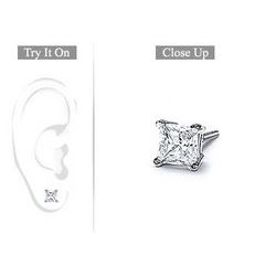 Mens 18K White Gold : Princess Cut Diamond Stud Earring – 0.75 CT. TW.