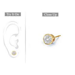 Mens 18K Yellow Gold : Bezel-Set Round Diamond Stud Earrings 0.25 CT. TW.