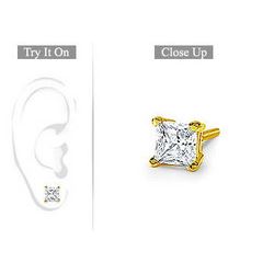 Mens 18K Yellow Gold : Princess Cut Diamond Stud Earring – 1.00 CT. TW.