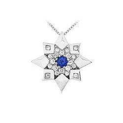 Sapphire And Diamond Star Pendant : 14K White Gold - 0.66 CT TGW