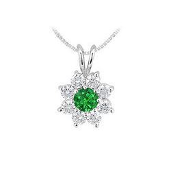 Emerald And Diamond Flower Pendant : 14K White Gold - 0.75 CT TGW