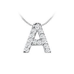 Classic A Initial Diamond Pendant : 14K White Gold - 0.15 CT Diamonds