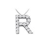 Image 1 : Classic R Initial Diamond Pendant : 14K White Gold - 0.15 CT Diamonds
