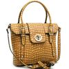 Image 1 : On-The-Go Croco Textured Satchel/Crossbody Bag  - Mustard Yellow