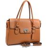 Image 1 : Women's Briefcase Style Satchel W/ Flip Clasp Closure And Bonus Strap - Tan