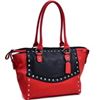 Image 1 : Dasein(R) Pyramid Studded Two Tone Winged Satchel-Red/Black