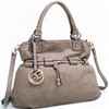 Image 1 : Sophisticated Drawstring Shoulder Bag W/ Logo Charm - Taupe Grey