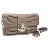 Image 1 : Alluring Gold-Kissed Pleated Clutch W/ Interchangeable Straps - Taupe
