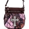 Image 1 : Mossy Oak(R) Camo Rhinestone Western Cross Messenger Bag W/Faux Buffalo Trim