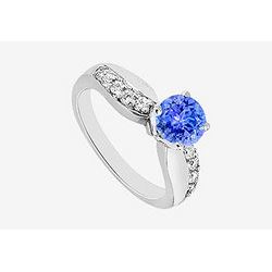 Diamond And Tanzanite Engagement Ring In 14K White Gold 1.25 Carat TGW