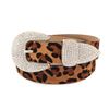 Rhinestone Buckle Calf Hair Leopard Print  Belt