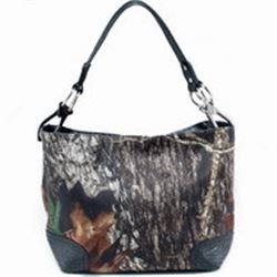 Camouflage Tote Bag W/ Croco Embossed Trim & Shoulder Strap - Camouflage/ Black