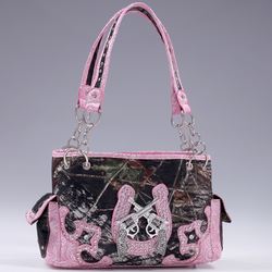 Mossy Oak Studded Camouflage Shoulder Bag With Six Shooter Accent & Floral Trim