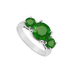 Sterling Silver Frosted Emerald Three Stone Ring 0.50 CT TGW