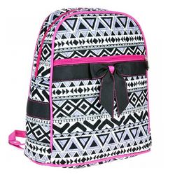 Aztec Print Quilted Backpack With Removable Bow