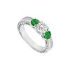 Image 1 : 10K White Gold Frosted Emerald And Cubic Zirconia Three Stone Ring 0.50 CT TGW