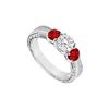 Image 1 : 10K White Gold GF Bangkok Ruby And Cubic Zirconia Three Stone Ring 0.50 CT TGW