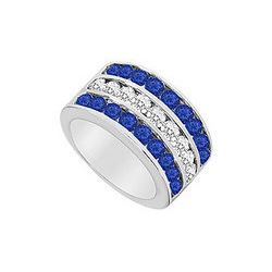 Diffuse Sapphire And Cubic Zirconia Row Ring 10K White Gold 2.50 CT TGW