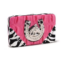 Croco Embossed Wallet With Zebra Trim And Western Emblem