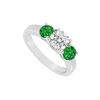 Image 1 : 10K White Gold Frosted Emerald And Cubic Zirconia Three Stone Ring 1.00 CT TGW