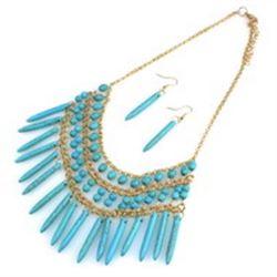 Turquoise Beaded Bib Necklace And Earring Set