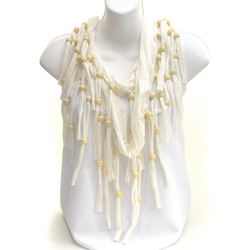 Macrame Wood Beaded Fringe Continuous Loop Infinity Scarf