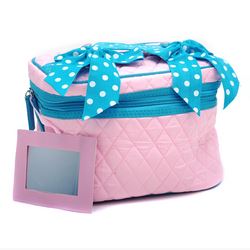 Quilted Cosmetic Case W/ Optional Bow Accents - Pink/Blue