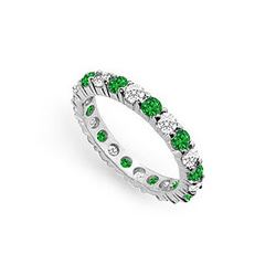 Diamond And Emerald Eternity Band : 14K White Gold - 2.00 CT TGW