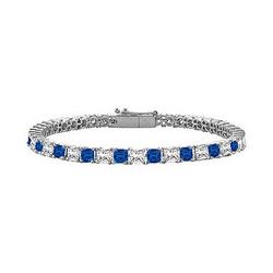 Blue Sapphire & Diamond Princess Cut Platinum Tennis Bracelet 3.00 CT TGW