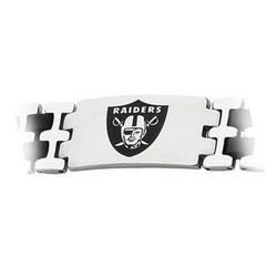 Stainless Steel And Rubber Oakland Raiders Team Logo Bracelet - 8 Inch