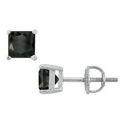 14K White Gold : Princess Cut Black Diamond Stud Earrings – 3.00 CT. TW.