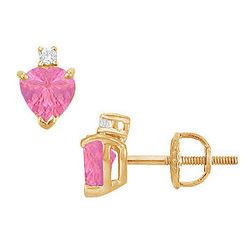 Diamond And Pink Sapphire Stud Earrings : 14K Yellow Gold - 2.04 CT TGW