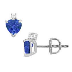 Diamond And Sapphire Stud Earrings : 14K White Gold - 2.04 CT TGW