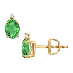 Diamond And Emerald Stud Earrings : 14K Yellow Gold - 2.04 CT TGW