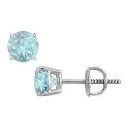 Aquamarine Stud Earrings : 14K White Gold - 2.00 CT TGW