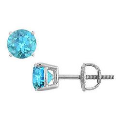 Blue Topaz Stud Earrings : 14K White Gold - 2.00 CT TGW