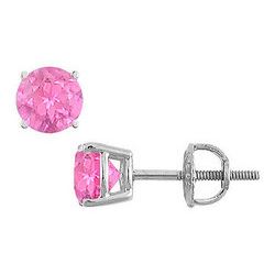 Pink Sapphire Stud Earrings : 14K White Gold - 2.00 CT TGW