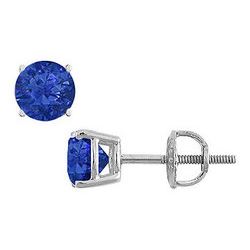 Sapphire Stud Earrings : 14K White Gold - 2.00 CT TGW