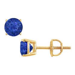 Sapphire Stud Earrings : 14K Yellow Gold - 2.00 CT TGW