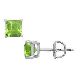 Peridot Stud Earrings : 14K White Gold - 2.00 CT TGW