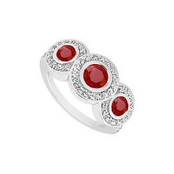 Ruby And Diamond Engagement Ring : 14K White Gold - 0.66 CT TGW
