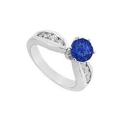 Sapphire And Diamond Engagement Ring : 14K White Gold - 1.00 CT TGW